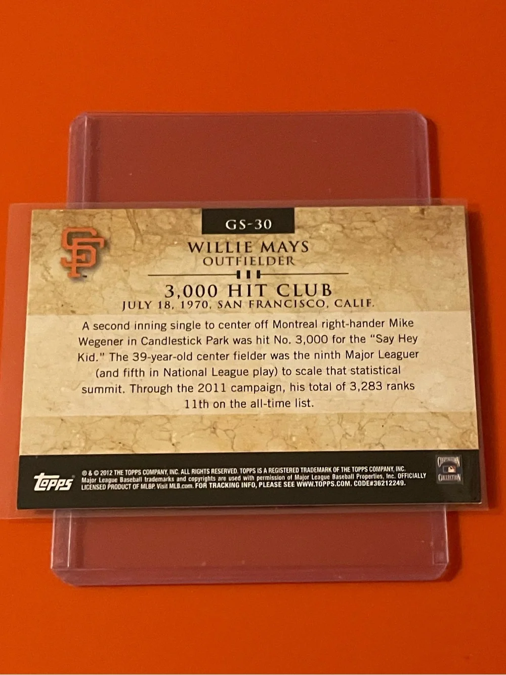 Willie Mays #GS-30 2012 Topps [Gold Standard] Baseball Trading Card